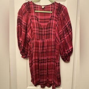 Red Plaid Dress with Puff Sleeves